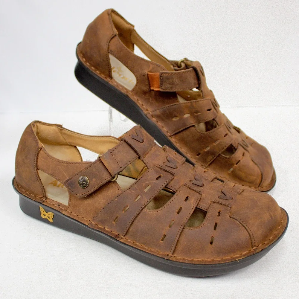 Alegria Pesca Leather Sandals in Brown Women's Size 41 EU/ 10.5- 11 US
